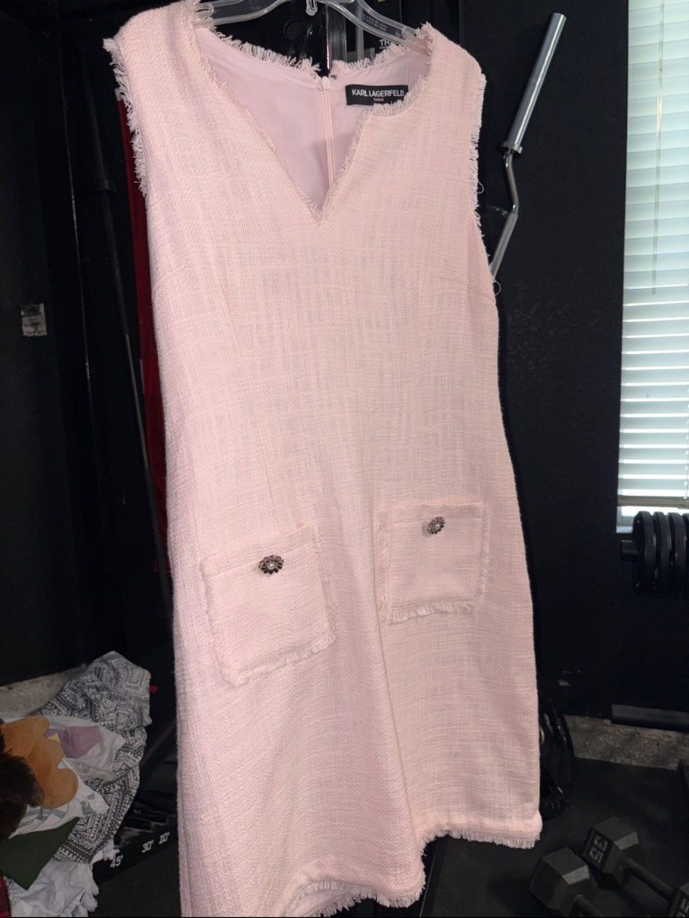 Karl Lagerfeld Blush Pink Tweed Pocket Dress